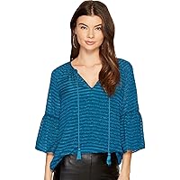 kensie Womens Striped Knit Blouse, Blue, X-Small