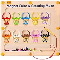 Magnetic Color and Number Maze - Montessori Wooden Color Matching Counting Magnet Puzzle Board-Toddler Fine Motor Skills Learning Toys for 3 4 5 Year Old Girls Boys