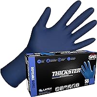 SAS Thickster Powdered Latex Disposable Gloves - 10 Boxes / 50 Ea. 500 Gloves Total. 14 Mil, XL, Blue. Fully Textured. 12