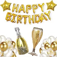 Gold Birthday Decorations Golden Birthday Party Balloon Banner Happy Birthday Balloon Decorations for Women Boys Girls Men White and Gold Birthday Balloon Decorations Set