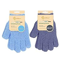 Evridwear Heavy&Moderate Exfoliating Dual Texture Bath Gloves for Shower 2 Pairs