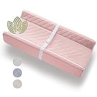 Organic Cotton Contoured Baby Changing Pad w/Waterproof Foam Mattress, Includes Soft, Removable & Washable Cover, Safety Strap, Non-Slip Bottom, Topper for Standard Size Infant Diaper Table & Dresser