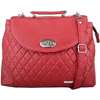 Womens Smooth Faux Leather Satchel/Cross Body/Shoulder Bag - Red