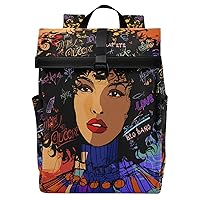 ALAZA Afro African American Woman Art Large Laptop Backpack Purse for Women Men Waterproof Anti Theft Roll Top Backpack, 13-17.3 inch