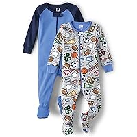 The Children's Place Baby Boys' and Toddler Short Sleeve Zip-Front One Piece Footless Pajama Snug Fit 100% Cotton