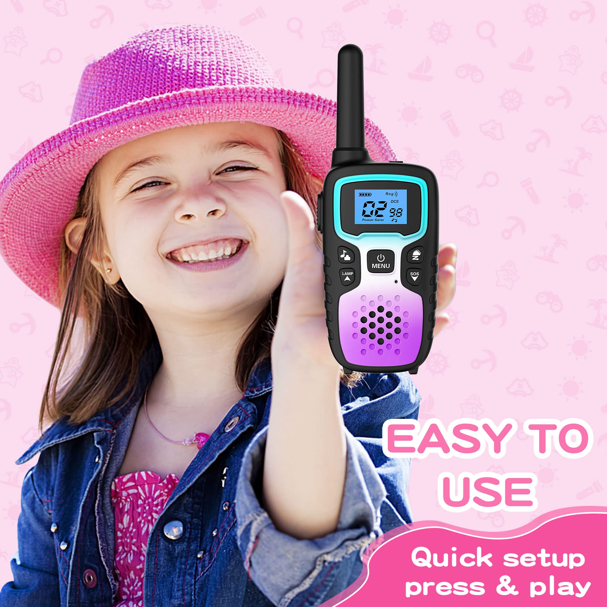 Wishouse Walkie Talkies for Kids Adults Long Range Rechargeable,Birthday Gift for 4-12 Year Old Girls Boys,Camping Gear Toys with Flashlight,SOS Siren,NOAA Weather Alert,VOX,Easy to use 8 Pack