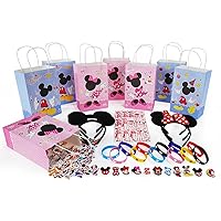120 Pack Mouse Party Favor Set Cartoon Mouse Theme Party Supplies Includes Gift Bags Keychain Silicone Bracelet Nail Stickers Headbands Shoe Decor Perfect for Kids Birthday and Classroom Game Rewards