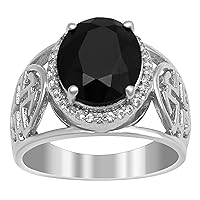 5.28 Ctw Black Onyx Oval Cut 925 Sterling Silver Birthstone Protection Ring