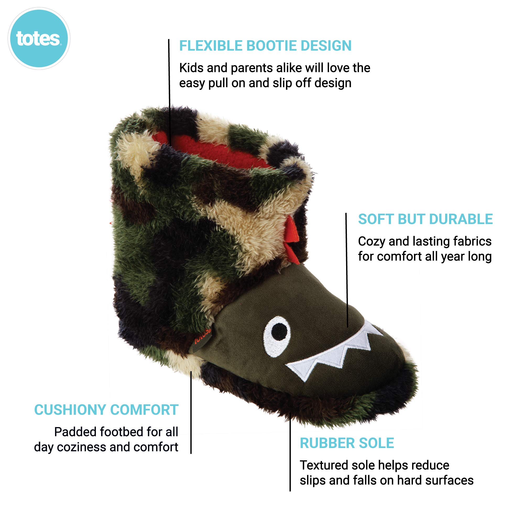 totes Girls Boys Kids Warm Soft Lightweight Washable Toddler Child Boot Slipper with Cute Animal design, Non-Slip Rubber Sole
