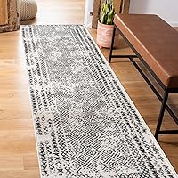 Rugshop Bohemian Distressed Border Stain Resistant High Traffic Living Room Kitchen Bedroom Dining Home Office Runner Rug 2'x7' Black