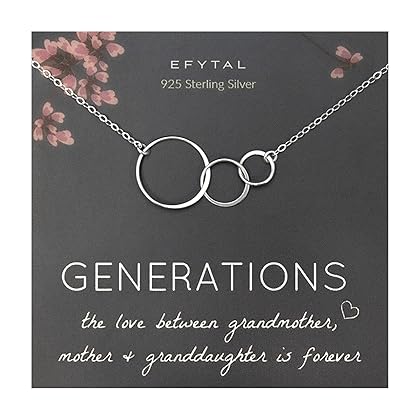 EFYTAL Mothers Day Gifts for Grandma, Sterling Silver 3 Generations Necklace, Grandmother Mothers Day Gifts, Nana Mothers Day Gift, Grandma Birthday Gifts, Nana Necklace