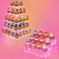 3 Tier Shelf Cupcake Stand (Pink) + 5 Tier Premium Cupcake Holder(Colorful)