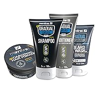 Menfirst Gradual Gray - Good Bye Gray Hair- 3-in-1 Shampoo, Conditioner, Beard Wash and Hair Pomade - 4 Pack Bundle