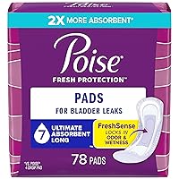 Poise Incontinence Pads & Postpartum Incontinence Pads, 7 Drop Ultra Absorbency, Long Length, 78 Count, Packaging May Vary