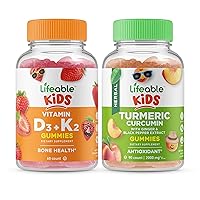 Lifeable Vitamin D3 + Vitamin K2 Kids + Turmeric Curcumin Kids, Gummies Bundle - Great Tasting, Vitamin Supplement, Gluten Free, GMO Free, Chewable Gummy