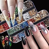 12 Colors Holographic Nail Glitter Foils, Holographic Crafts Stickers Sequins Shiny Charms Sparkly Ultra-Thin Aluminum Foil Nail Art Flakes Design,for Women Girls Manicure Decoration Acrylic Nails Art