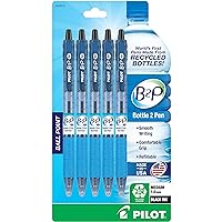 PILOT B2P - Bottle to Pen Refillable & Retractable Ball Point Pen Made From Recycled Bottles, Medium Point, Black Ink, 5-Pack (32812)