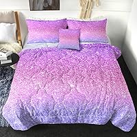 Sleepwish Glitter Comforter Set Full Size Colorful Abstract Purple and Pink Bedding Kids Girls Sparkly Pastel Ombre Reversible Comforter (4 Piece, 1 Comforter 2 Pillowcases 1 Cushion Cover)