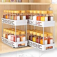 2 Packs Pull Out Spice Rack Organizer for Cabinet, Slide Out Spice Racks Organizer, Easy to Install Spice Cabinet Organizers, 4.4''Wx10.5''Dx8''H, Each Tier Hold 10 Spice Jars - 2 Tier, White