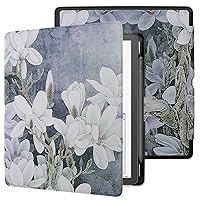 WALNEW Case Cover for 10.2-inch Kindle Scribe (2022 Released), Smart PU Leather Cover with Pen Holder and Auto Wake/Sleep for 10.2” Amazon Kindle Scribe E-Reader (White Flowers)
