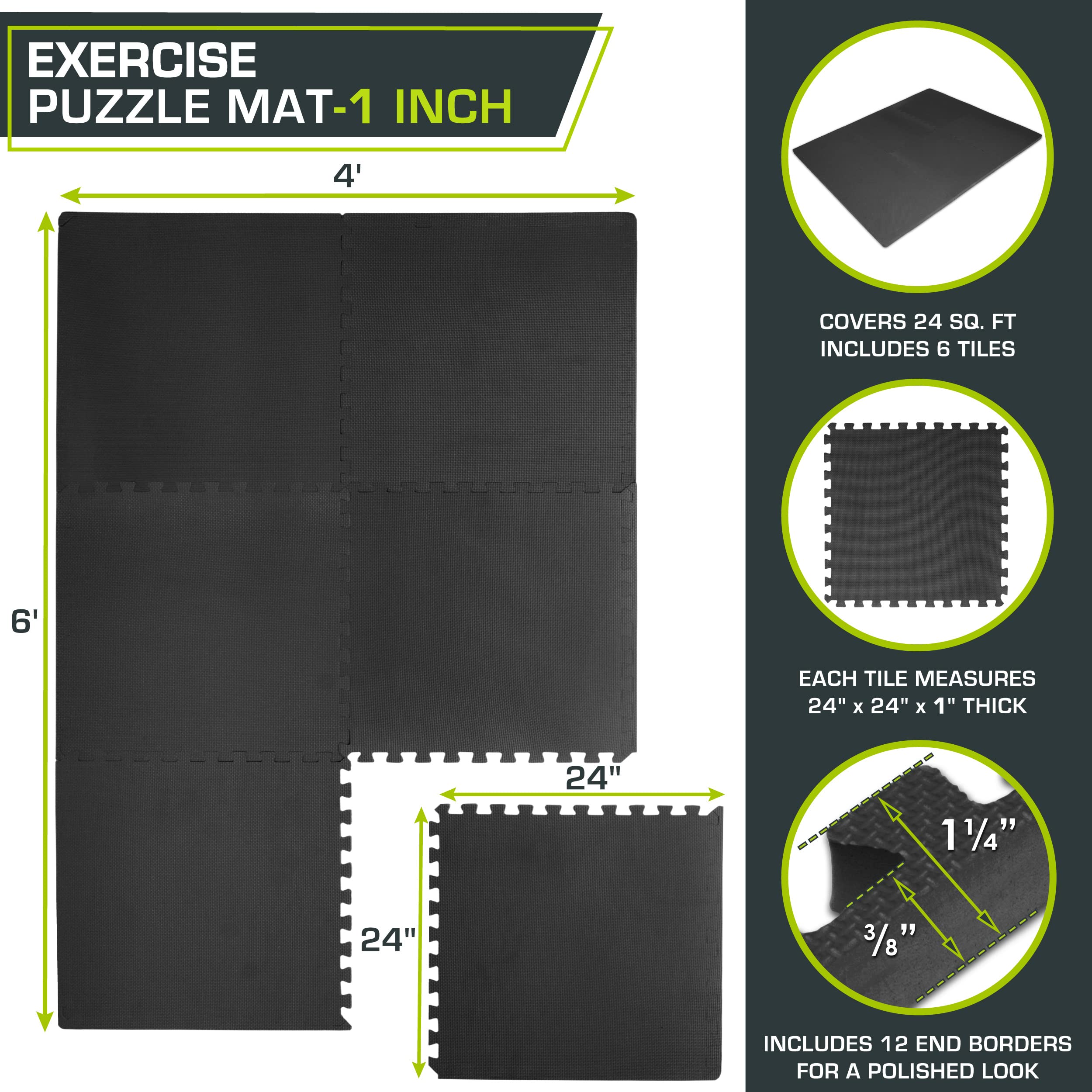 ProsourceFit Extra Thick Puzzle Exercise Mat 1”, EVA Foam Interlocking Tiles for Protective, Cushioned Workout Flooring for Home and Gym Equipment