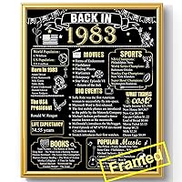 40th Birthday Decorations 1983 Birthday Gifts for Men Back in 1983 Poster Cheers to 40 Years Anniversary Decorations Poster Cards Black and Gold Frame Vintage 1983 Supplies