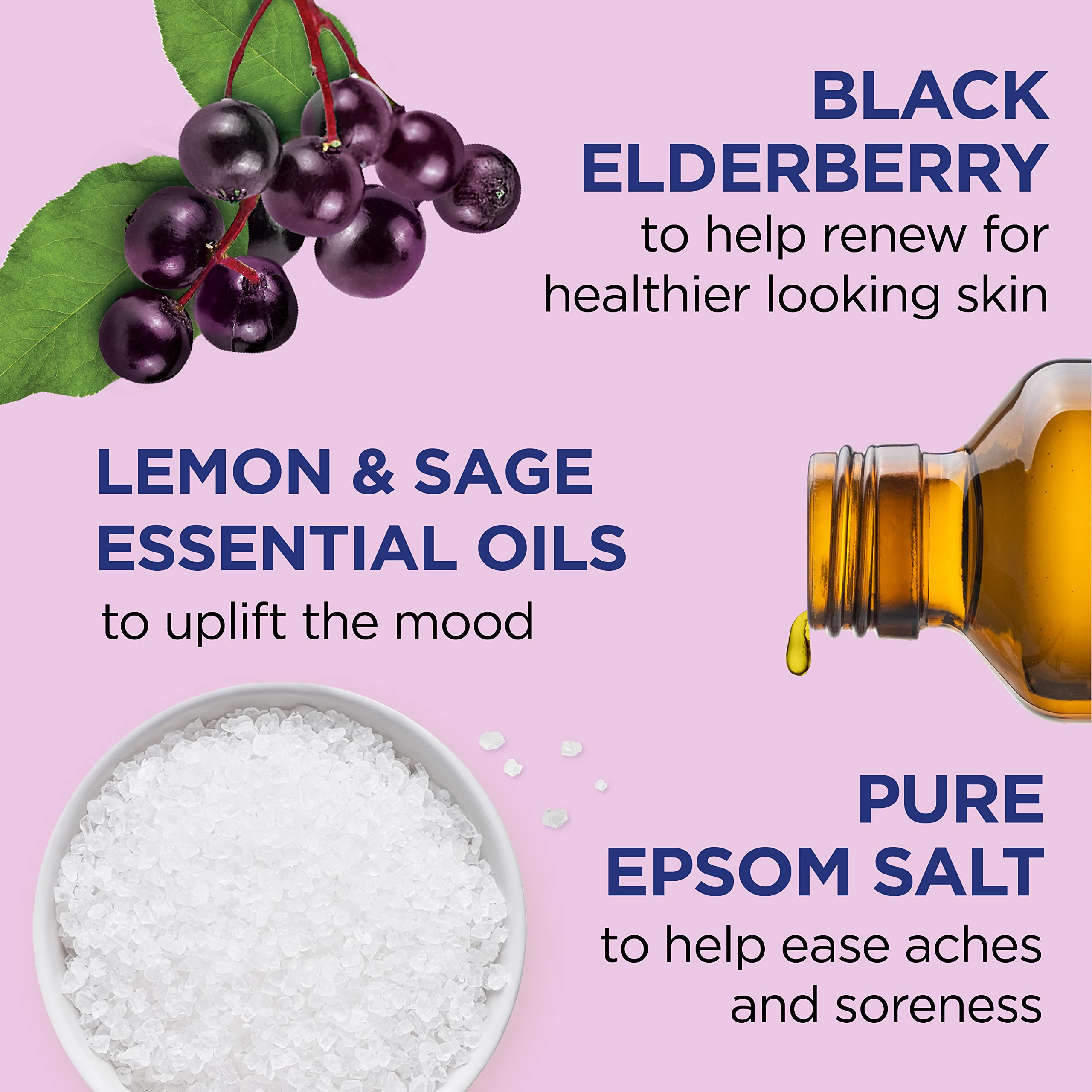 Dr Teal's Pure Epsom Salt Soak, Black Elderberry with Vitamin D, 3 lbs (Packaging May Vary)