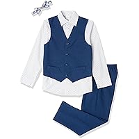 Van Heusen Boys' 4-Piece Formal Suit Set, Vest, Pants, Collared Dress Shirt, and Tie, Blue Jean, 8