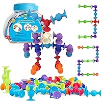 48 Piece Suction Cup Toys Construction Set, Silicone Building Blocks DIY Blocks Toys - Sucker Toys are Fun Bath Toys,Sensory Toy for Toddlers 3 Year Old Boys and Girls