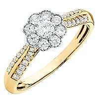 0.75 Cttw Round Brilliant Diamond Cluster Flower Promise Engagement Ring Cz in 14K White-Yellow Gold Plated Solid Sterling Silver