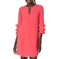 Vince Camuto Women's Chiffon Float Dress with Pleated Sleeve