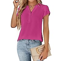 Blooming Jelly Womens Dressy Casual Tops Business Casual Cap Sleeve Work Blouses Chiffon V Neck Button Down Shirts