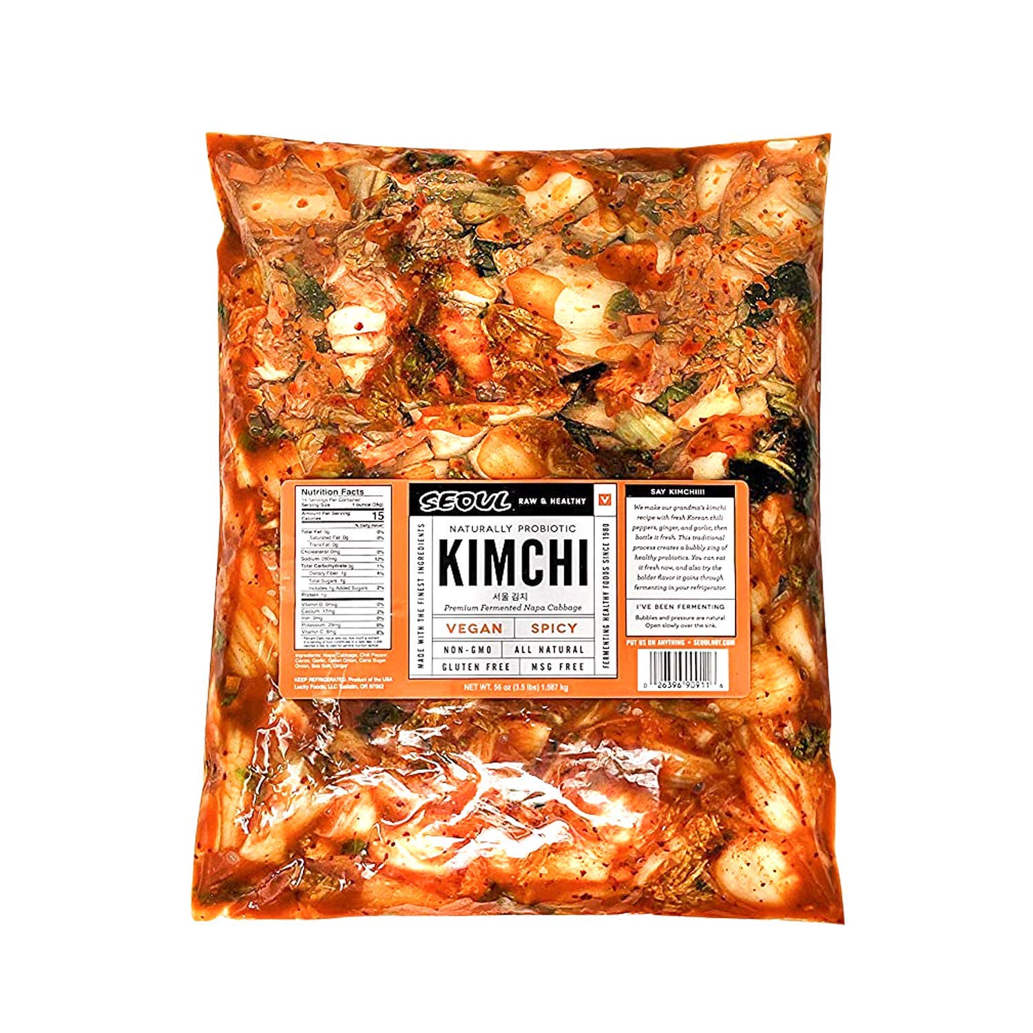 Lucky Foods Seoul Kimchi (Pack of 1) - Authentic Made to Order Korean Kimchi (Spicy Vegan, 56 oz) Plant Based / Keto / Gluten Free / Vegan / Non GM...