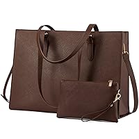 LOVEVOOK Laptop Bag for Women, Fashion Computer Tote Bag Large Capacity Handbag, Leather Shoulder Bag Purse Set, Professional Business Work Briefcase for Office Lady, 2 PCs 15.6-Inch, Coffee