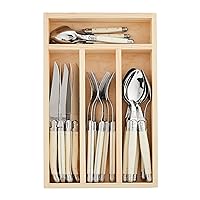 Jean Dubost Laguiole 24-Piece Everyday Flatware Set, Ivory Handles - Rust-Resistant Stainless Steel - Includes Wooden Tray - Made in France