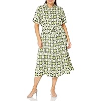 Maggy London Women's Plus Size Maxi Tiered Shirtdress, Ivory/Olive, 16