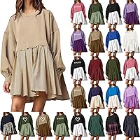 Sweatshirt Dress Women Plus Size Long Sleeve Oversized Hoodie Dress Casual Baggy Patchwork Pleated Pullover Tops Dress