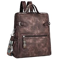 FADEON Leather Laptop Backpack for Women, Designer Ladies Work Travel Computer Backpack with Laptop Compartment Coffee Brown