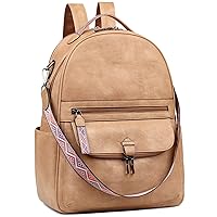 FADEON Leather Laptop Backpack for Women PU Computer Backpacks, Designer Travel Back Pack Purse with Laptop Compartment Camel