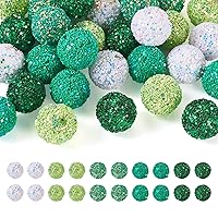 30Pcs St. Patrick's Day Bubblegum Beads Pen Bead Green Chunky Beads 20mm Resin Disco Ball Beads Sequin Chunky Beads for Spring Themed Bracelet Jewelry Making Party Gift