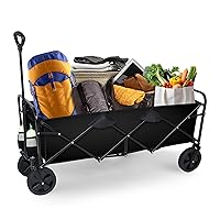 YSSOA Heavy Duty Folding Portable Hand Cart with Removable Canopy, 8'' Wheels, Adjustable Handles and Double Fabric for Shopping, Picnic, Beach, Camping