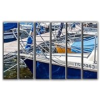 X-Large 6 Piece Sailboat Tools Wall Art Decor Picture Painting Poster Print on Canvas Panels Pieces - Marine Theme Wall Decoration Set - Sunny Harbour Day Wall Picture for Showroom Office 6p, 44x67