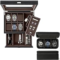 TAWBURY GIFT SET | Bayswater 6 Watch Jewelry Box (Black) and Fraser 3 Watch Travel Case (Black)