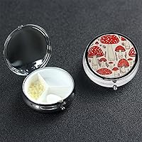 Round Pill Box Pill Case Weekly Pill Organizer with 3 Compartments Red White Mushroom Pillbox Small Pill Container Portable Vitamin Holder Boxes for Supplements Medicine Organizer for Pill