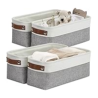 DECOMOMO Narrow Storage Bins, Small Baskets for Organizing, Toilet Tank Basket for Toilet Paper, Vanities, Cabinets, Towels and Shelves| Basket for Gift with Handles (Grey and White - Set of 4)