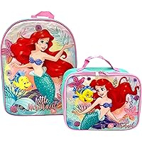 Ruz Disney Kids School Backpack with Lunch Box Set. 2 Piece 15” Book Bag and Lunch Box Bundle (Little Mermaid)