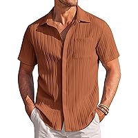 COOFANDY Mens Casual Shirts Short Sleeve Button Down Shirts Fashion Textured Summer Beach Shirt