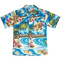 RJC Boy's Hibiscus Hawaiian Island Shirt in Turquoise
