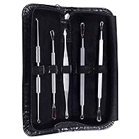 Blackhead Blemish Remover Tool Kit Stainless Steel Acne Extractor Tool Kit Set of 5 Surgical Extractor Instruments Easily Cure Pimples Blackheads Comedones Acne Facial Impurities