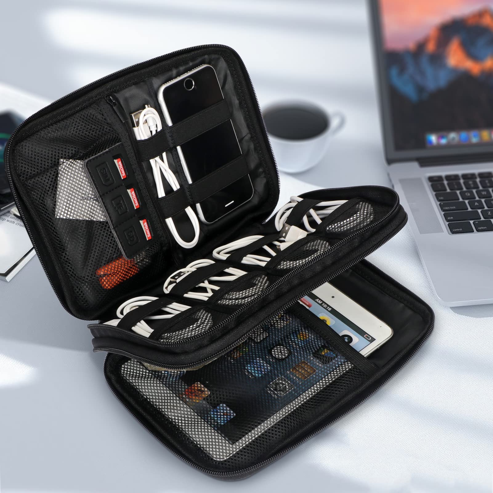 FYY Electronic Organizer Bag Set, Small Cable Case for Daily Use and Travel, Large Bag for Organisation at Home and Office